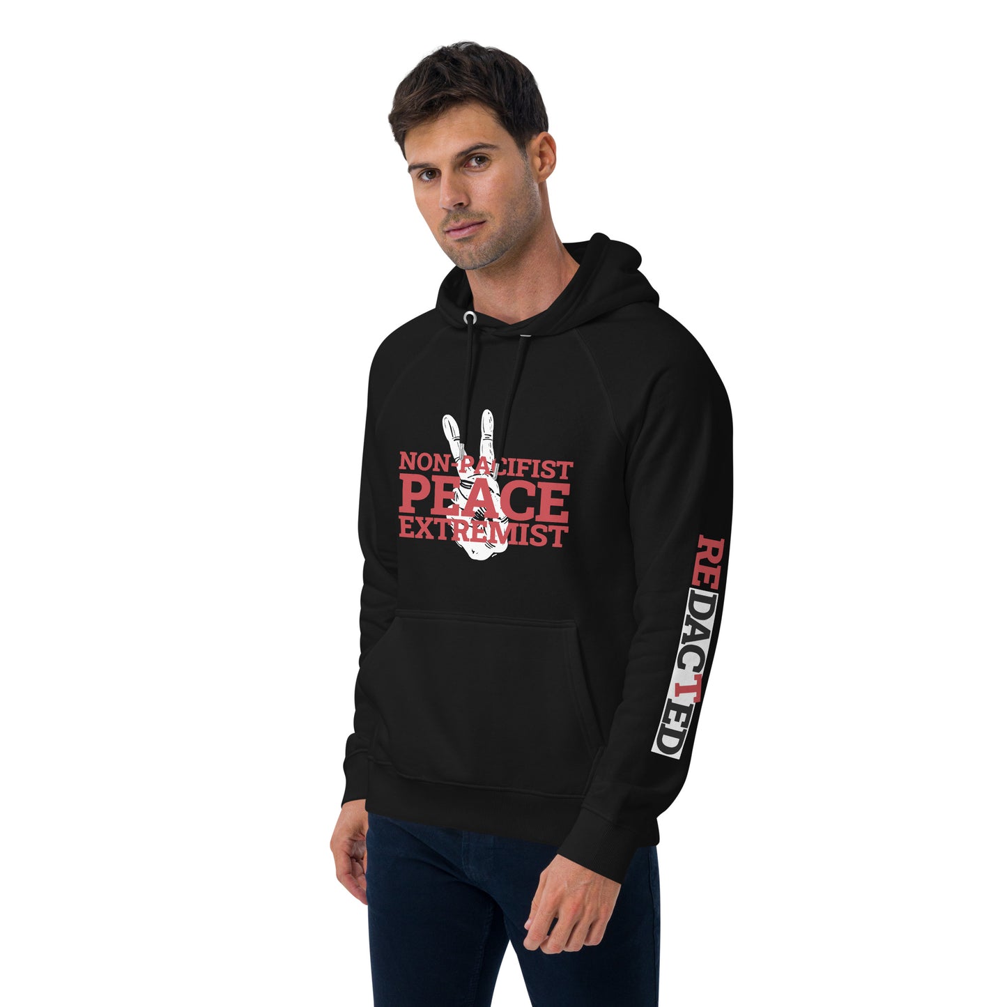 NON-PACIFIST PEACE EXTREMIST Unisex eco raglan hoodie
